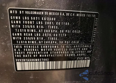 2019 Volkswagen Tiguan Se from USA, damaged, VIN 3VV2B7AX0KM027062